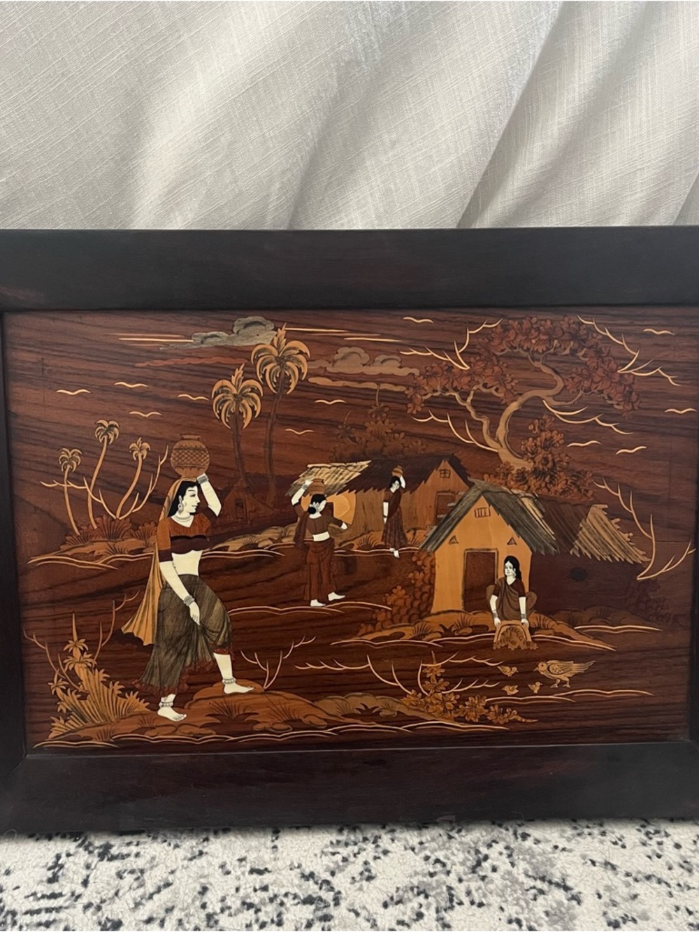 Vintage Handcrafted Indian Wooden Inlay Marquetry